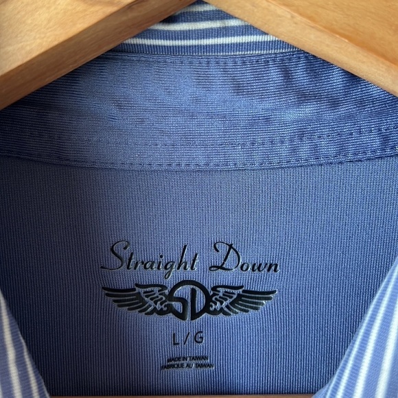 STRAIGHT DOWN Blue White Striped Golf Polo Size Large - Picture 2 of 9